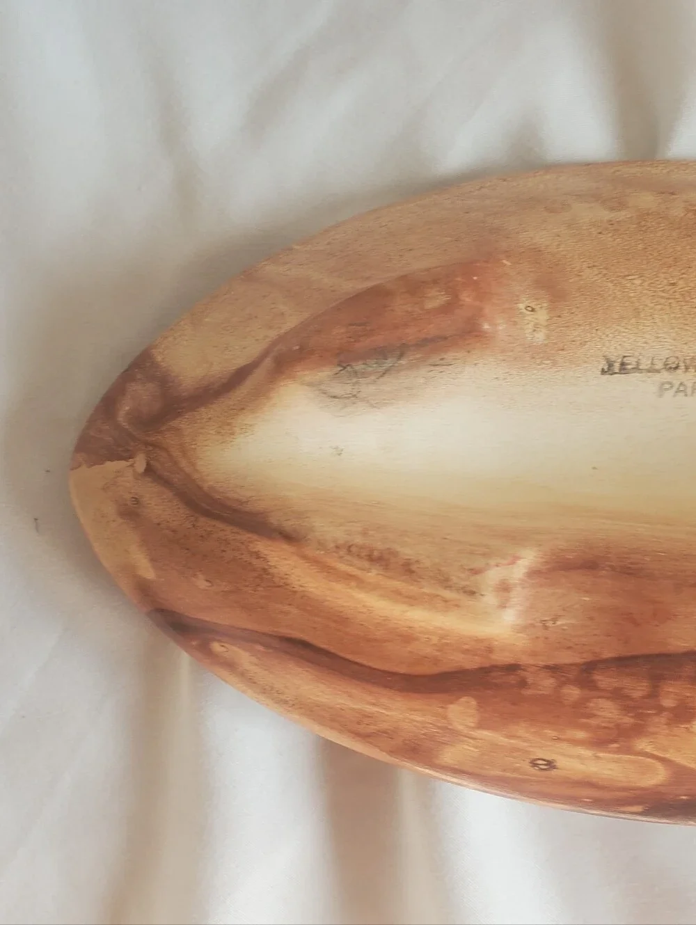 Yellowstone Park Vtg Green/Woodgrain  Ceramic Ashtray Trinket Bowl MCM Retro
